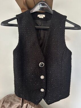 Jason Wu Black Textured Tweed Vest with Jeweled Buttons